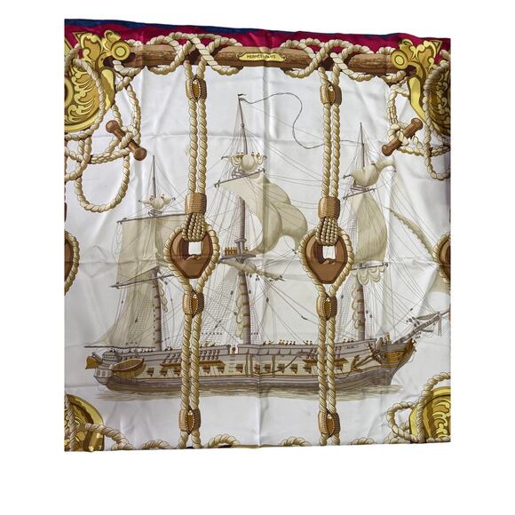 Hermes  Silk Tribord Scarf 90*Clipper Ship Scene*100% Silk*Large Format*35"x35" - Picture 1 of 4